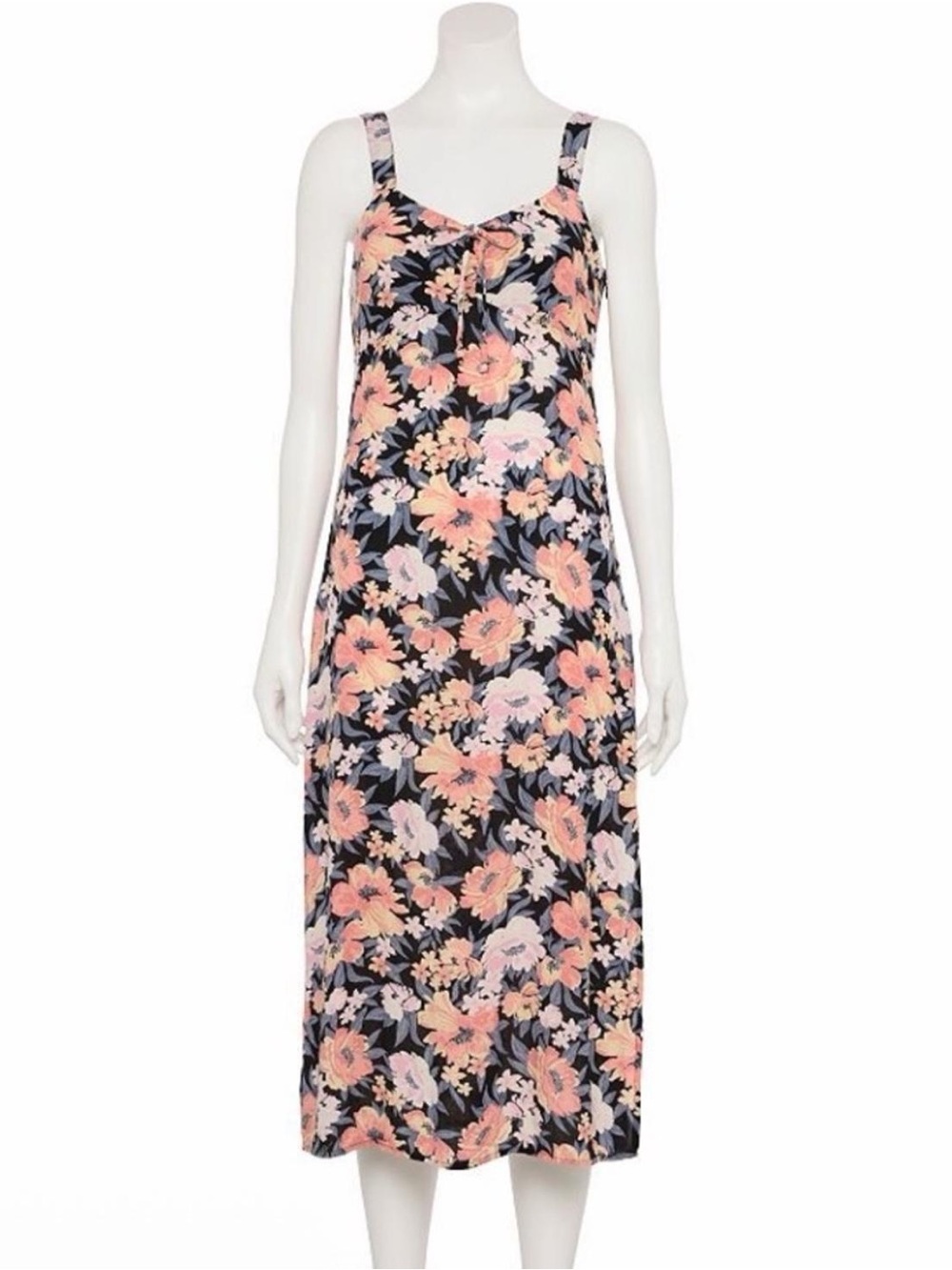 XS SO Floral Slip Dress in Coral and Black